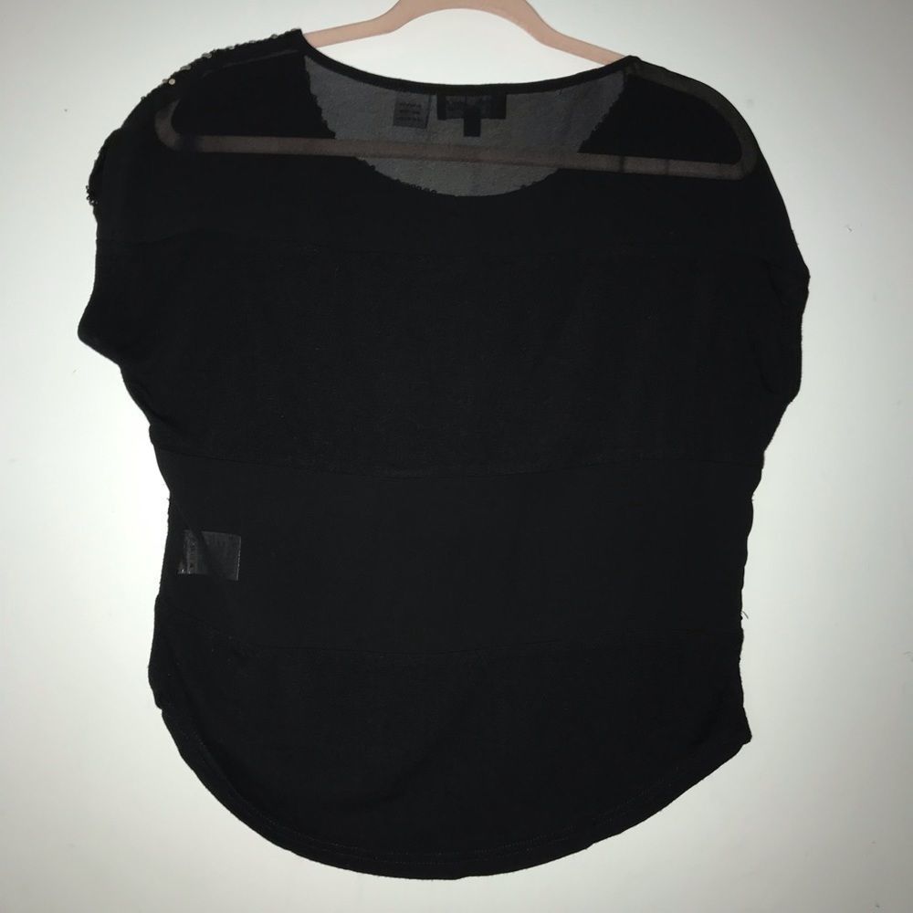 Miss Me Black Gold Sequin Sheer Back Top Small S - Picture 6 of 11
